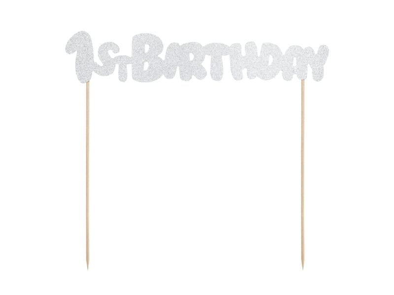 Topper Na Tort " 1St Birthday " Srebrny Brokatowy