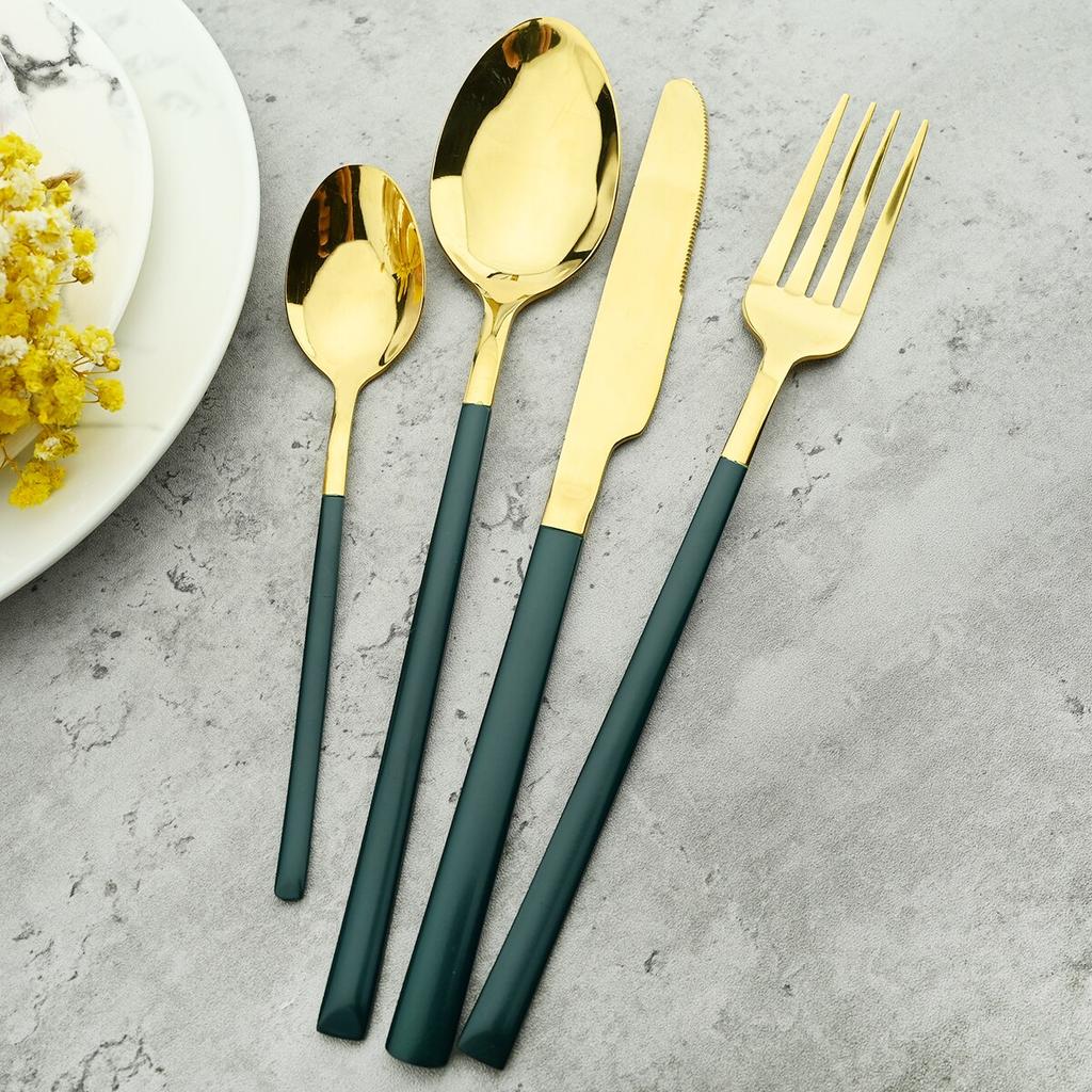4Pcs Black Gold Cutlery Set Knives Fork Spoon Dinner Tableware Stainless Steel Dinnerware Party Kitchen Flatware Silverware Set