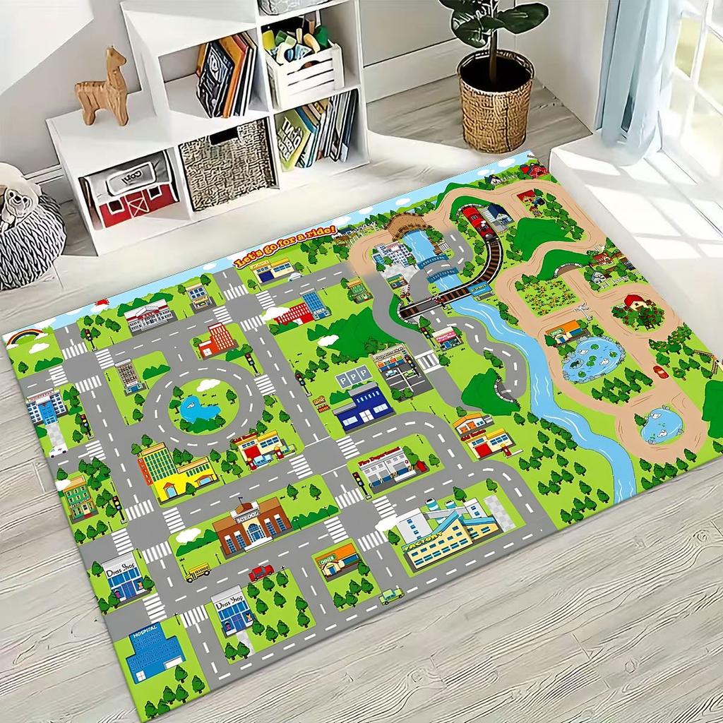 Child Urban City Road Traffic Learning Interactive Game Playroom Rug for Bedroom Living Room Sofa Home Doormat Decor,Non-slip