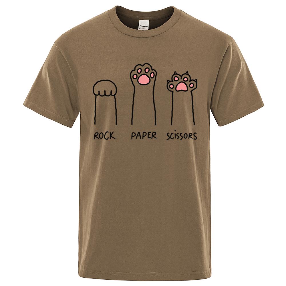 Камень Ножницы Бумага Смешной Принт Кота Одежда Мужская Мода Футболка Оверсайз Повседневные Топы с Круглым Вырезом Летняя Хлопковая Свободная Футболка Пара
