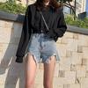 Classic and Minimalist Fashion Wild Women's Summer Broken Holes High Waist Thin Loose A Word Wide-legged Denim Shorts Individuality and Trendiness