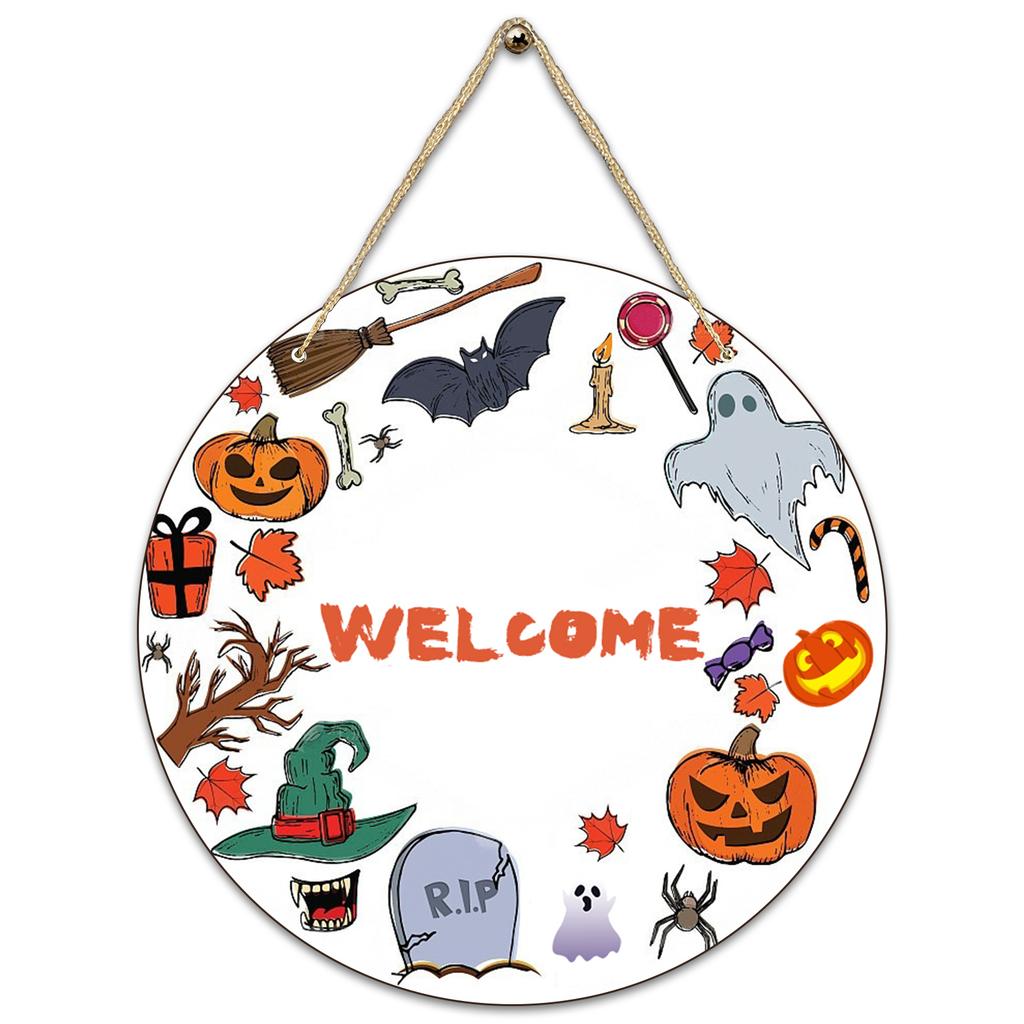 Halloween Decoration Wooden Round Sign Creative Decorative Hanging Tag