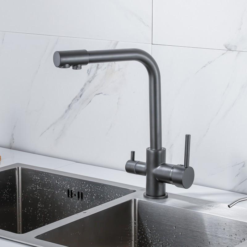 Rotatable Brass Kitchen Faucet: 3-in-1 Hot & Cold Water Purification with Splash-Proof Design