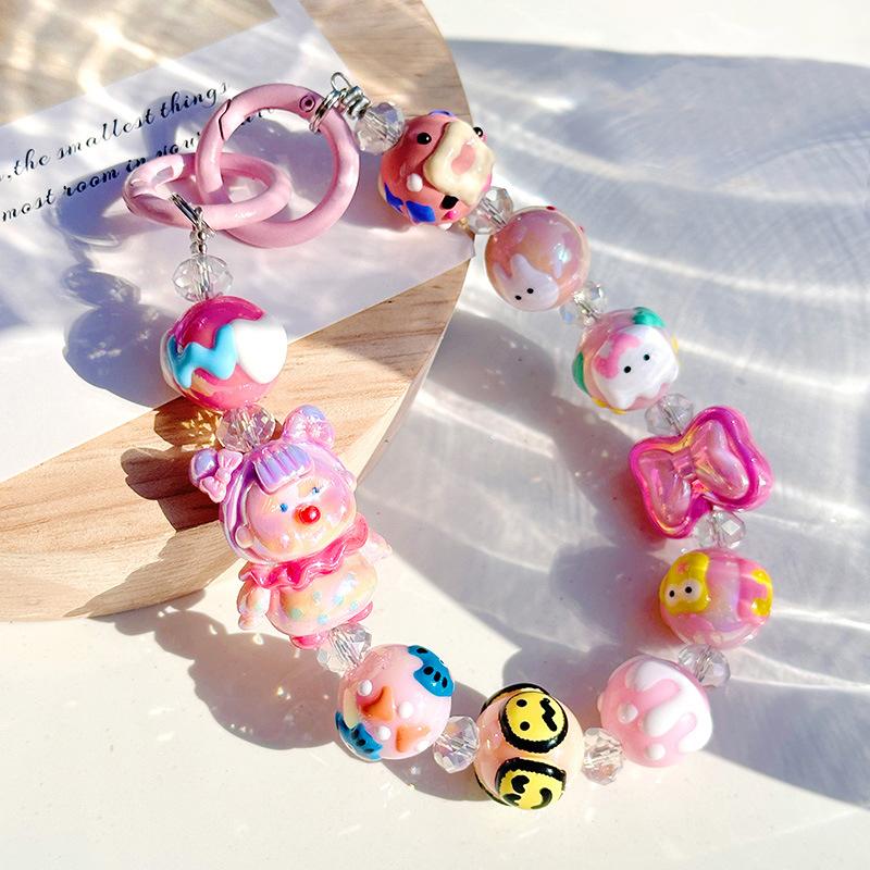 Ремешок-цепочка для мобильного телефона против потери, нарисованный вручную, с бисерным кулоном, брелок, подвеска для сумки, украшение