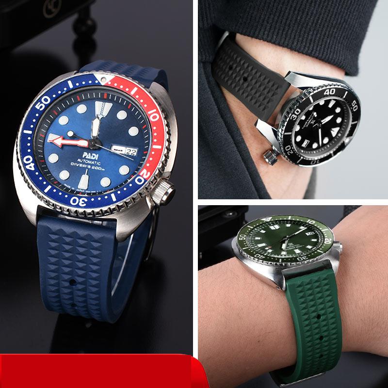20 мм 22 мм Ремешок для часов из каучука Для Seiko IWC Citizen Вафельный ремешок Браслеты Модный Универсальный Мужской Дайверский Силиконовый Спортивный ремешок для часов