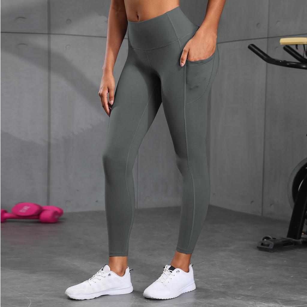 Женские однотонные леггинсы с боковыми карманами, повседневные обтягивающие эластичные леггинсы