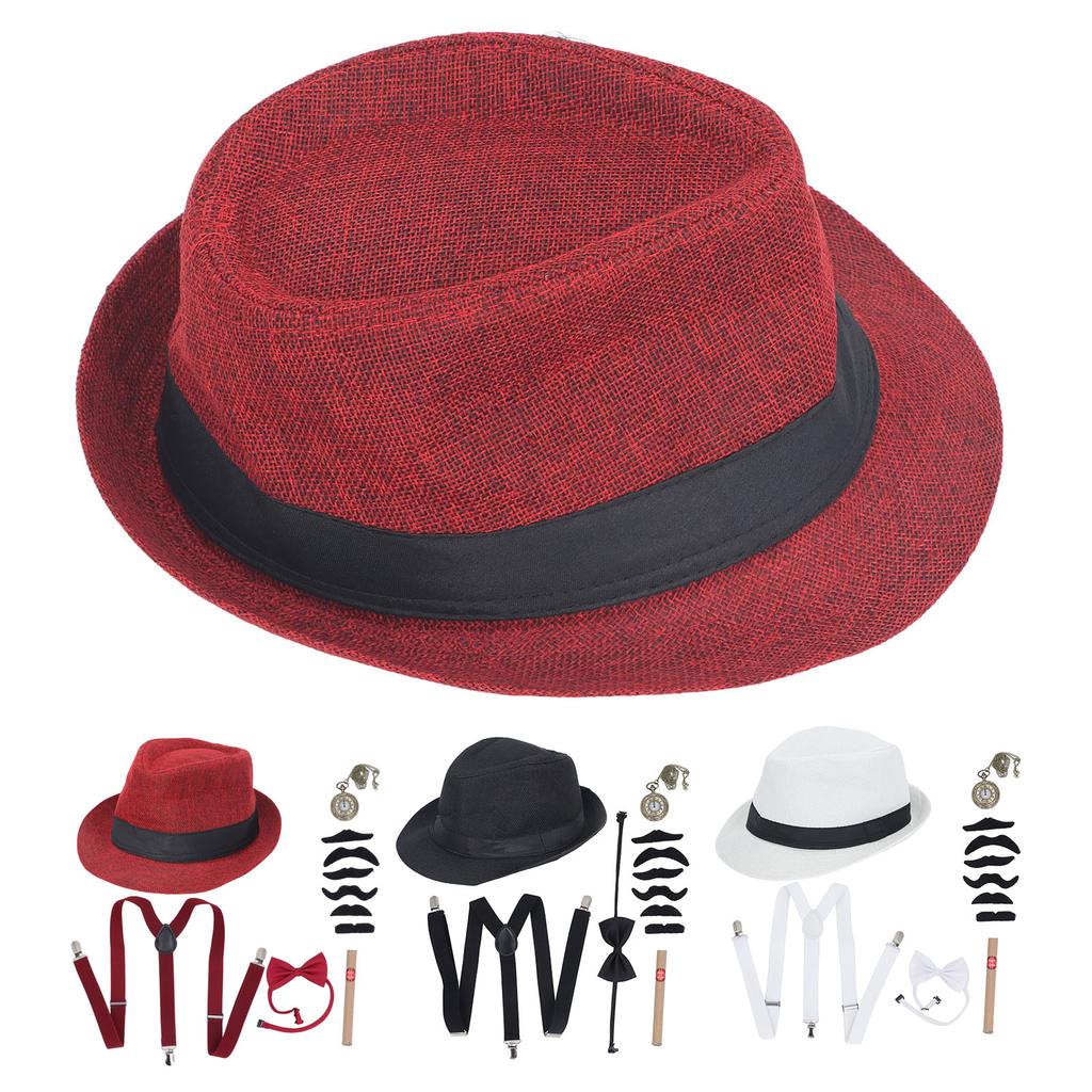 Костюм дедушки 1920-х годов, комплект со шляпой, карманными часами, поддельными сигарами, подтяжками, бородой, галстуком-бабочкой, 100 дней