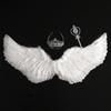 1 Set Halloween Angel Costume Set Artificial Feather White Wings Cane Hair Hoop Three-piece Set Masquerade