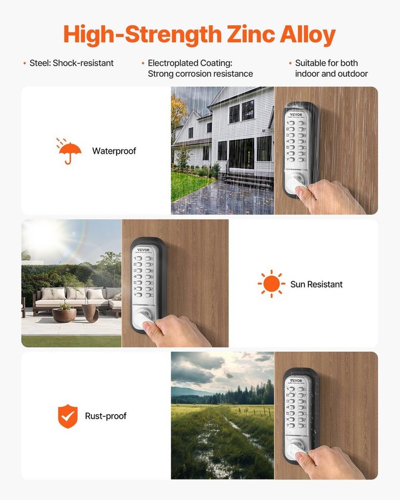 Mechanical Keyless Entry Door Lock 14 Key Mechanical Keypad Lock Sliver