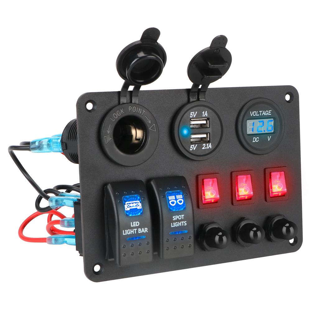С защитой от перегрузки Цифровой вольтметр Двойные порты USB Автомобильный морской автофургон Светодиодный выключатель 2 + 3 группы кулисный переключатель Панель Аксессуары для интерьера