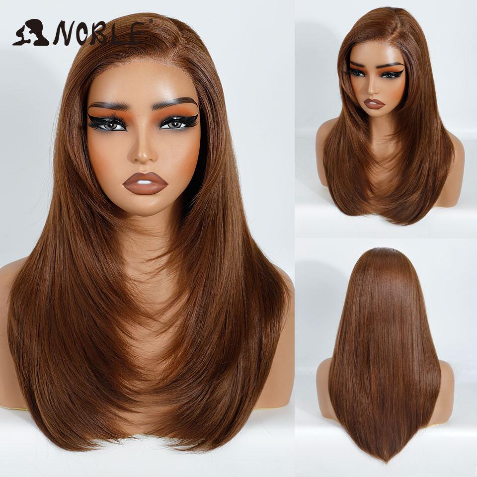Noble Straight Synthetic Lace Front Wigs For Women Side Part Lace Wig Pre Plucked Layered Wig Ombre Blonde White Cosplay Wig