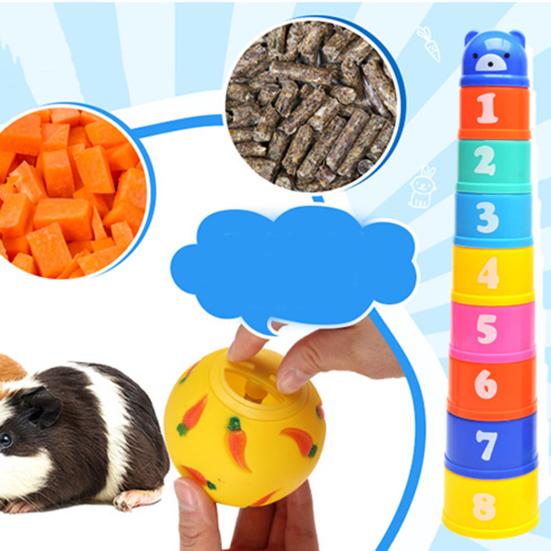 Игрушка-кролик, интерактивные штабелируемые чашки, игрушка-кролик, маленький кролик, скрывающая еду, игрушка-хомяк, шарик для кормления для маленького питомца