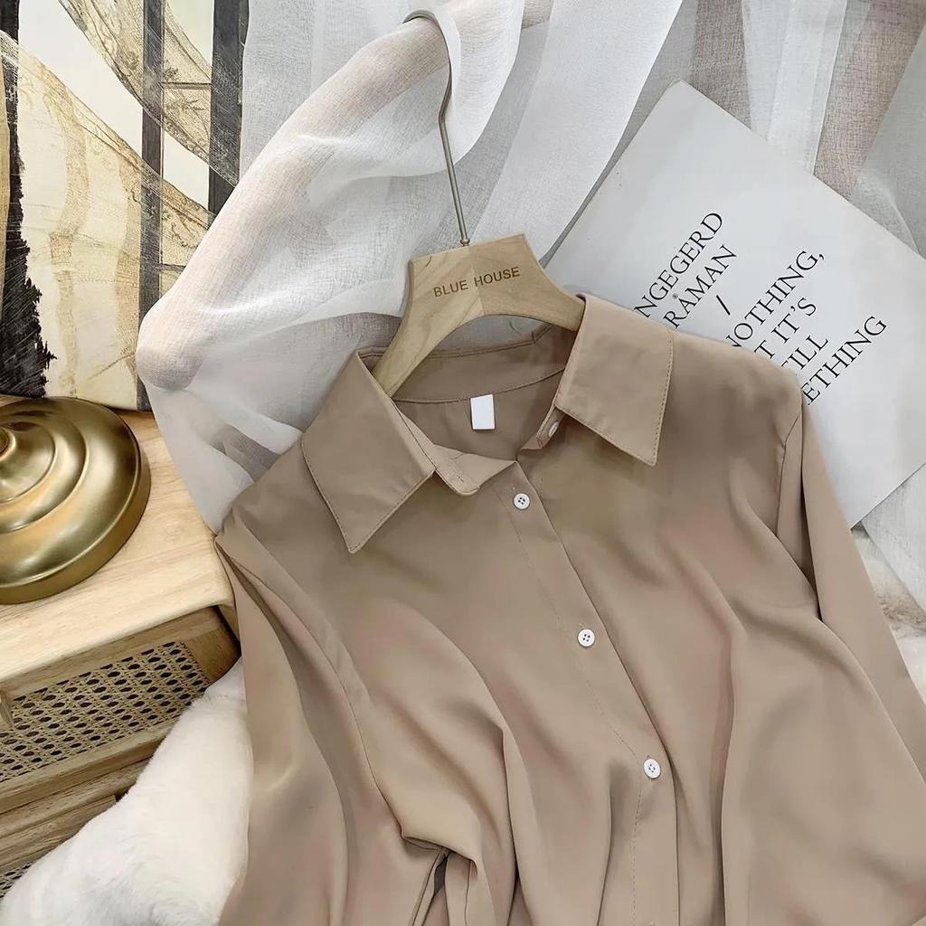 S-3XL женская однотонная рубашка Morandi большого размера с длинными рукавами, женская весенне-осенняя свободная повседневная рубашка, универсальные топы