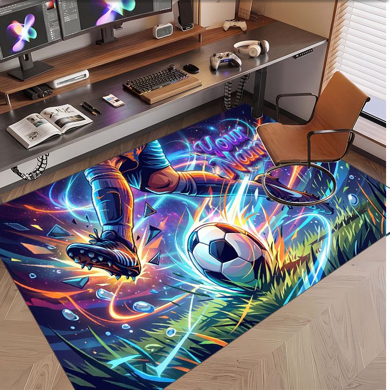 Soccer Theme Soft Crystal Velvet Rug Custom Name & Text Print Non Slip Floor Rug for Bedroom Living Room