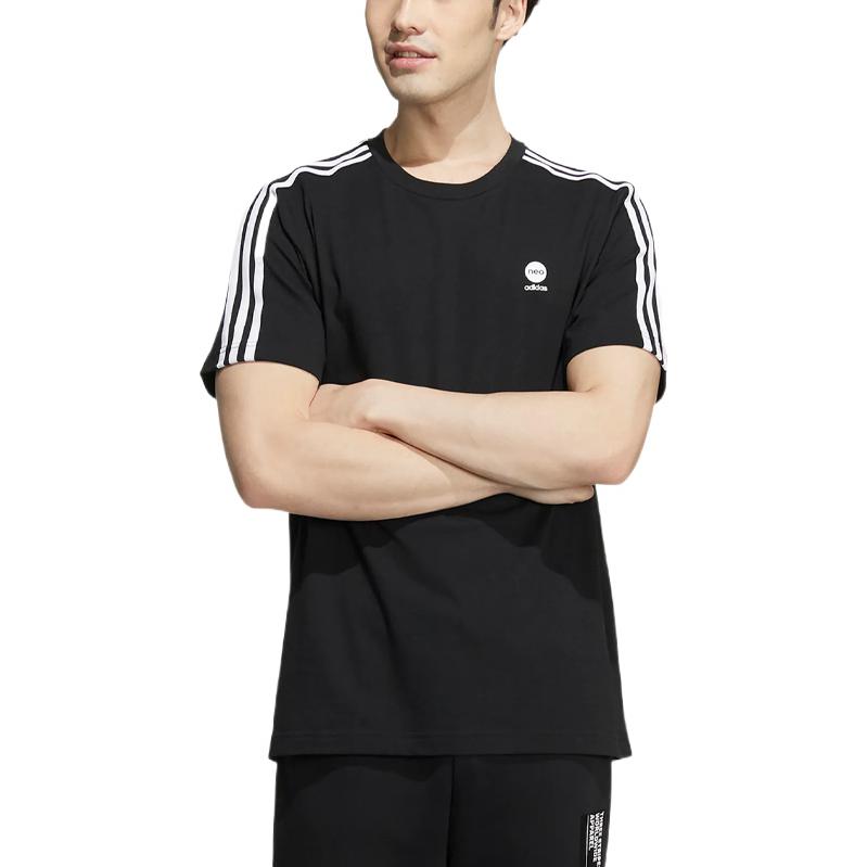 Adidas Neo Logo Stripe Sports T-Shirt Men Tops Black HD4666