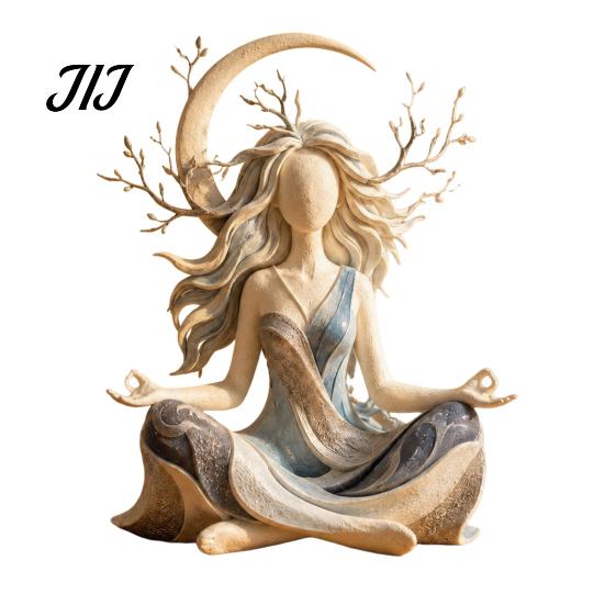 Spiritual Growth Statue Moon Goddess Meditation Resin Statue, Yoga Zen Figurine, Elegant Desktop Rustic Aesthetic Ornaments Ornament for Home