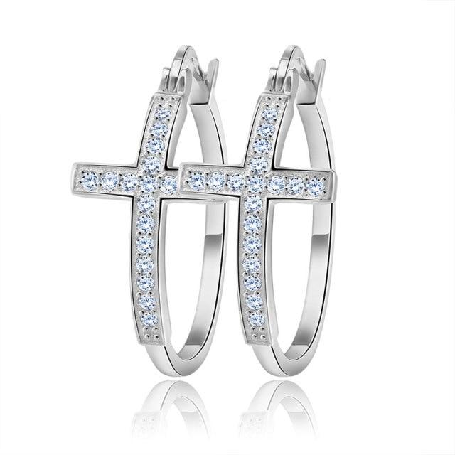 Серьги-кольца серебряного цвета Orsa Jewels для женщин, большие серьги-кольца с крестообразным креплением, блестящие австрийские кристаллы, модные ювелирные серьги Oe142