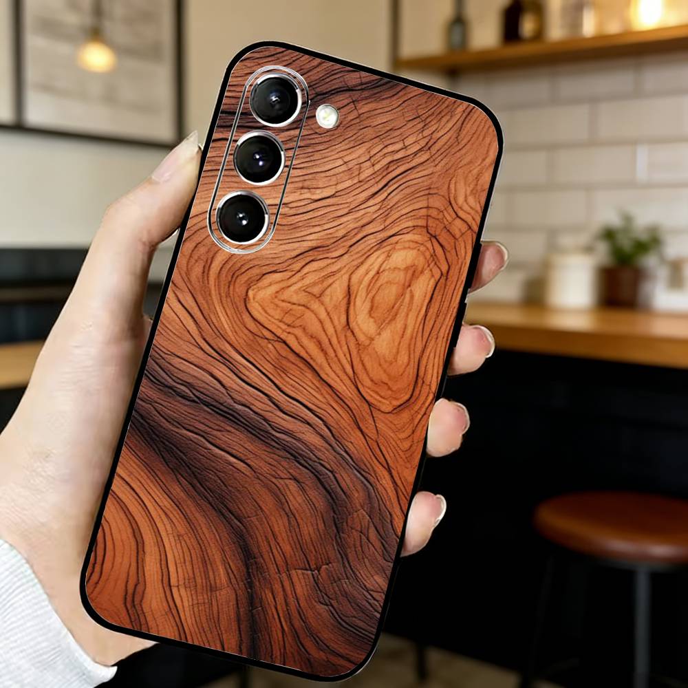 Чехол из натурального дерева для телефона Samsung S25, 24, 23, 22, 30, 21, 10, 9, Ultra, Plus, Lite, FE, Черный мягкий чехол
