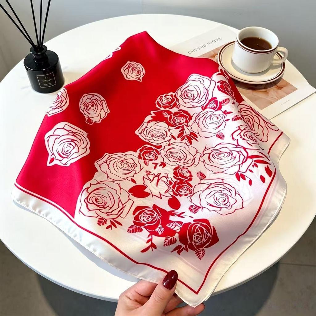 70CM×70CM Imitation Silk Printed Versatile Scarf for Women - Multifunctional Decorative Silk Neck Scarf