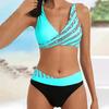 2 шт./компл. женский сексуальный комплект бикини контрастного цвета в полоску с принтом, бюстгальтер с подкладкой, трусы с высокой талией, комплект, купальник пуш-ап