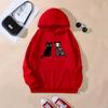 Ladies Spring Autumn Casual Hooded Long Sleeve Big Pocket Halloween Skull Cat Printed Pullover Hoodies Sweatshirt Top