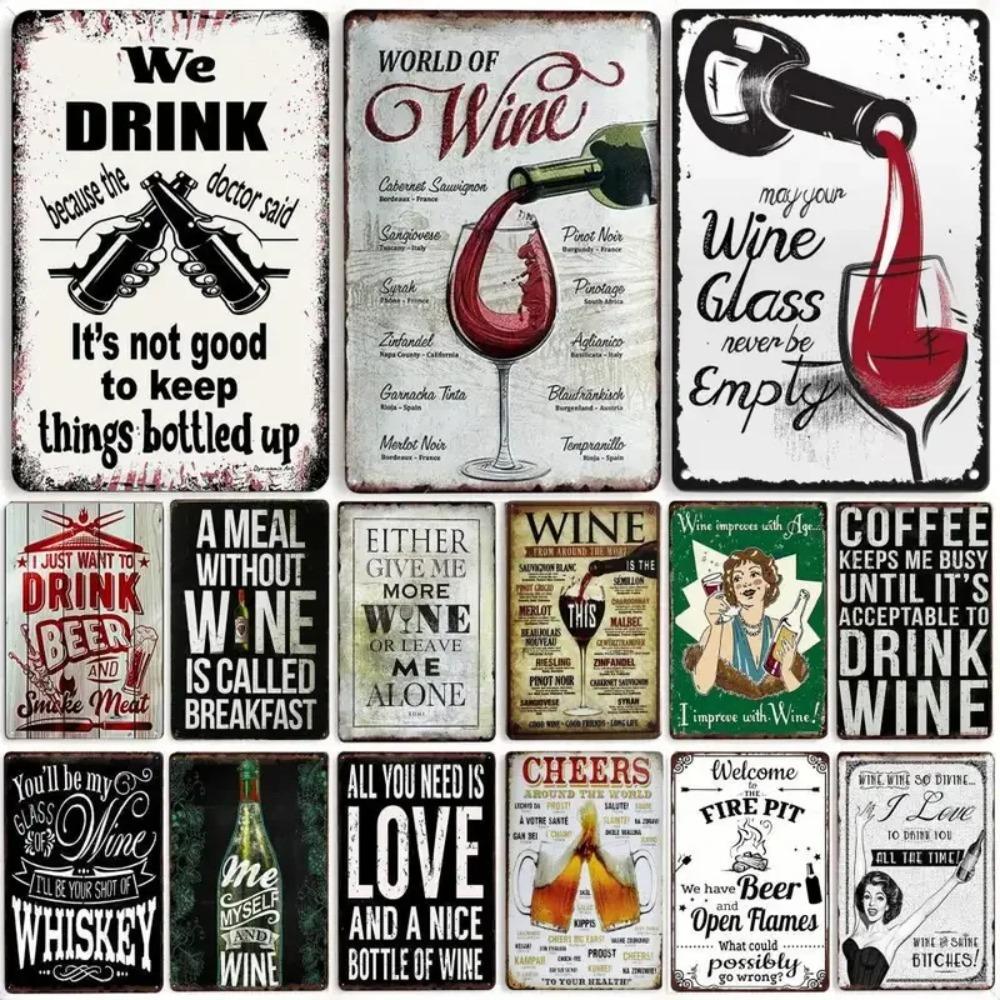 Vintage World Wine Metal Sign Plaque Whiskey Painting Alcohol Poster for Bar Club Man Cave Wall Decor Retro Pub Decoration