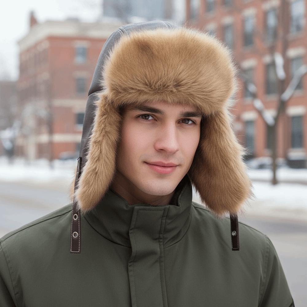 Pu Leather Winter Pilot Hat Windproof Plush Hat Fashion Warm Ski Hat Skiing