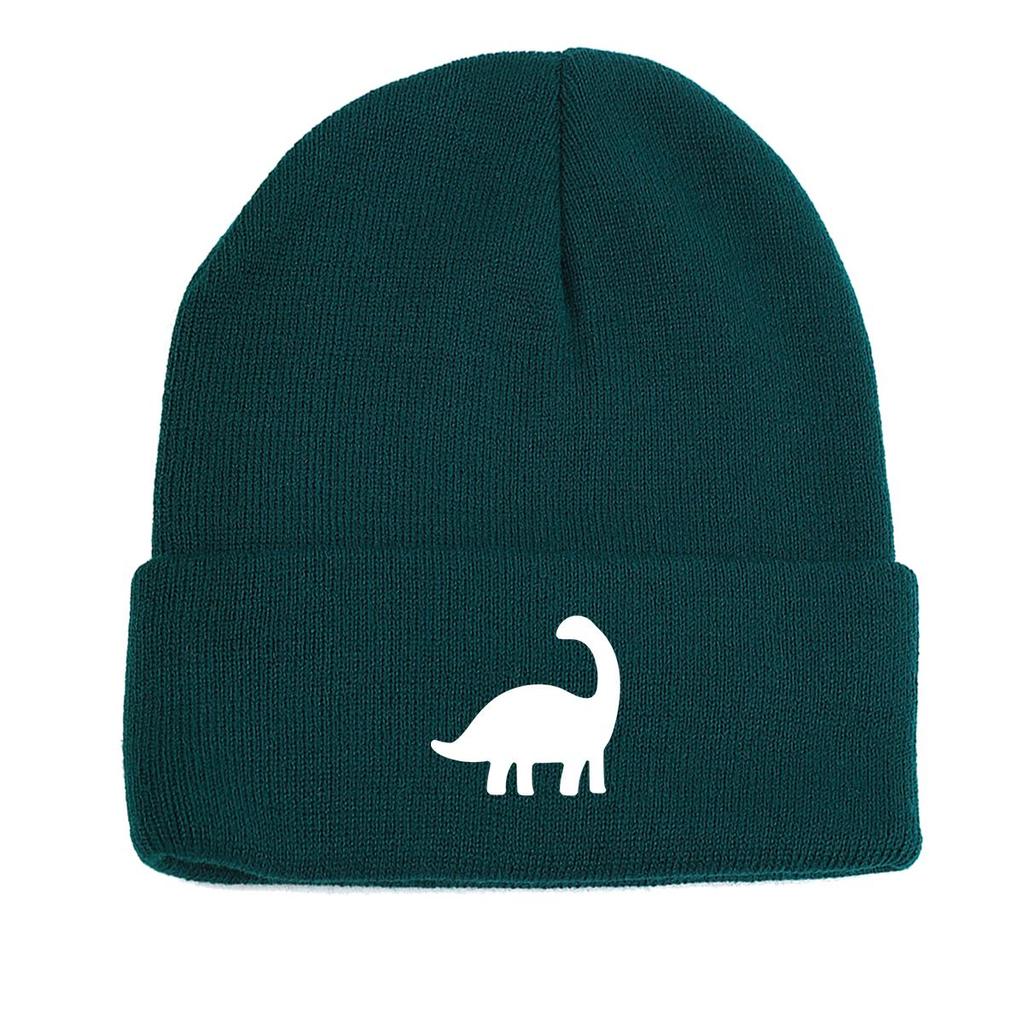 Белая вязаная шапка бини с принтом динозавра, животные шапки-бини, теплая термо унисекс вязаная шапка бини