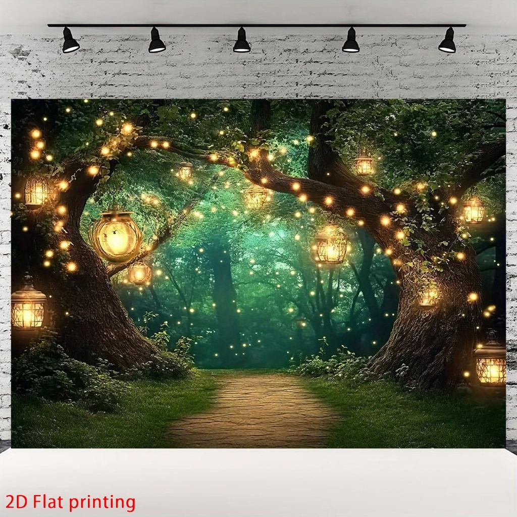 2D plane 1 piece of magical forest fairy garden background fabric with a festive theme