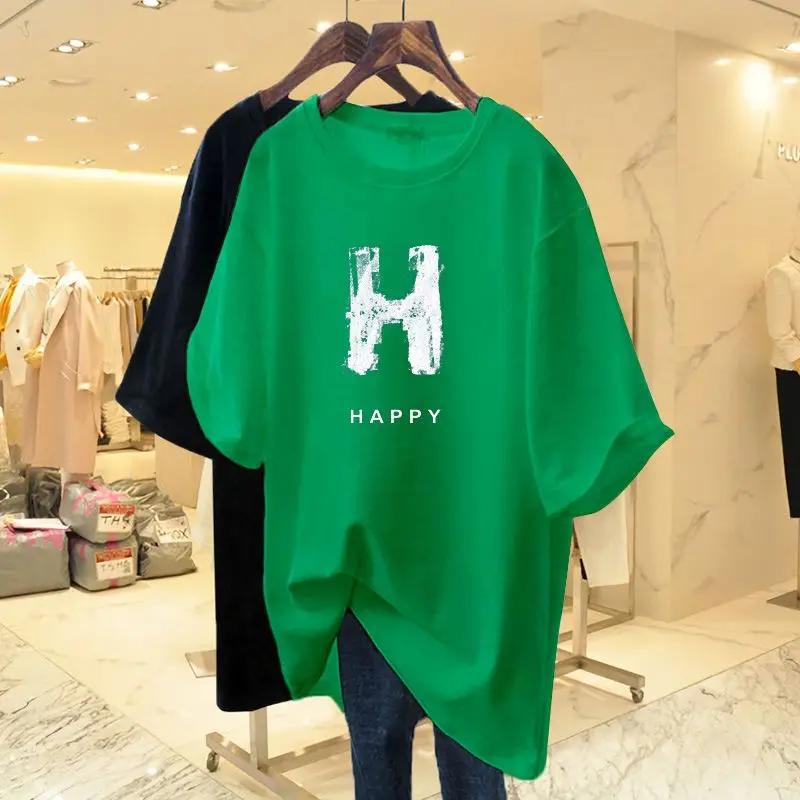 Women's Printed T-shirt, Pure Cotton Short Sleeved T-shirt, Round Neck Casual Top, Basic Sweater