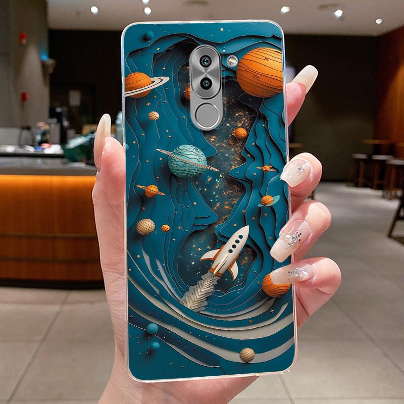 Чехол для телефона Huawei GR5 2017 / Mate 9 Lite / Honor 6X Capa Бабочка Бант Защитный Корпус Прозрачный Мягкий Силикон TPU Чехол