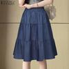 Women Casual Elastic Waist Loose Midi Long Skirts