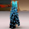 Жен. Платье А-силуэта Макси Длинный без рукавов Синий С принтом бабочки Осень/зима V-образный вырез Ретро Стиль Элегантный