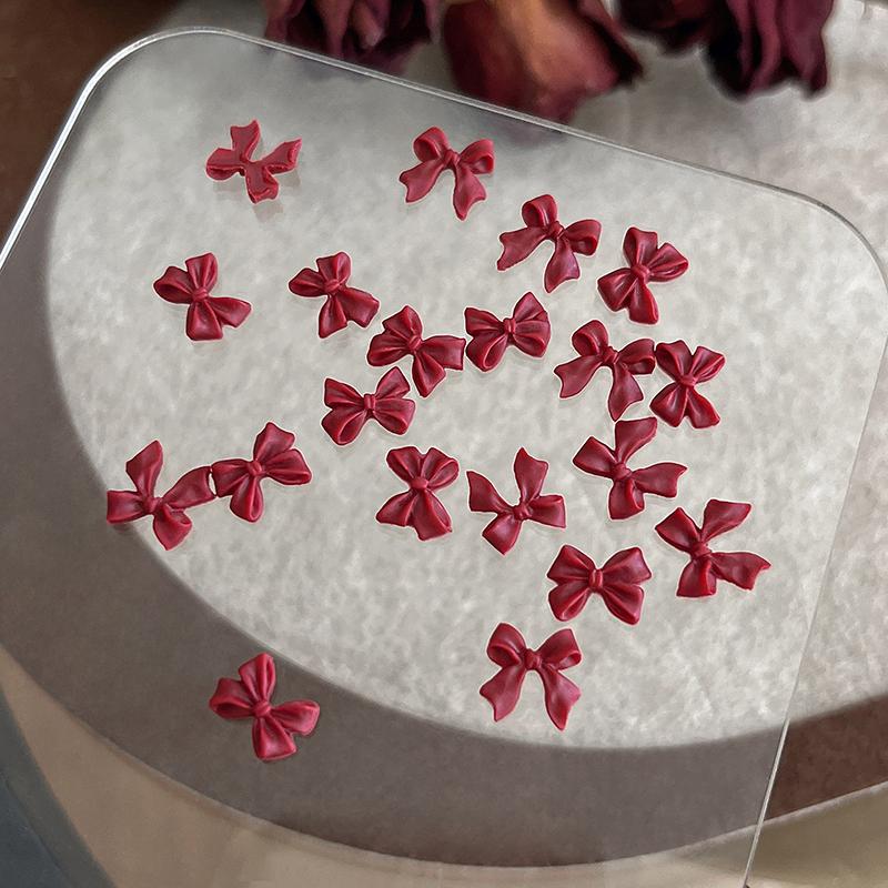 10Pcs Bow Resin Nail Art Decoration Claret 3D Long Ribbon Bowknot Ornament Nail Charm Jewelry Design Kawaii Diy Accessories