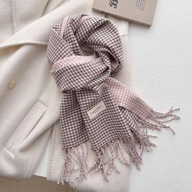Autumn/Winter New Nordic Simple Thousand Bird Checkered Scarf British Versatile Shawl Double Sided Tassel Plaid Scarf