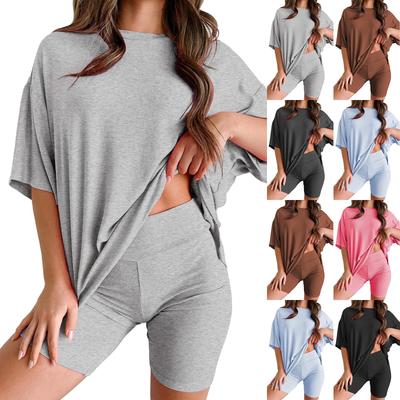 Женский повседневный комплект из длинных брюк со средним рукавом и круглым вырезом