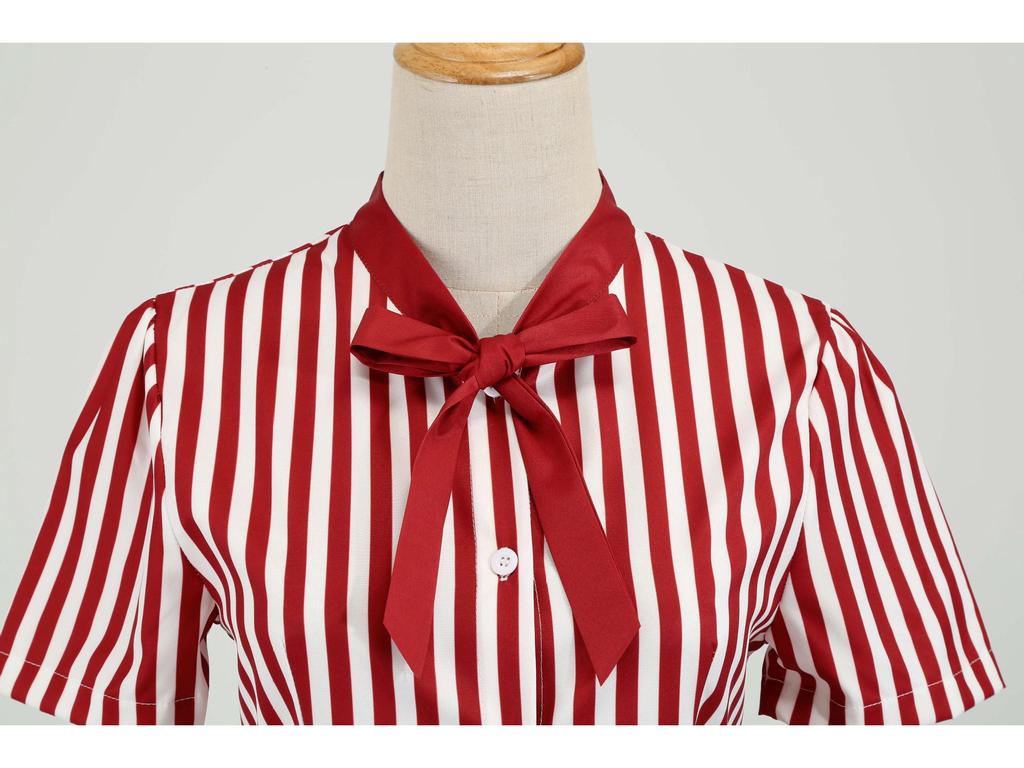 European-American Striped Patchwork Bow Party Swing Dress for Women