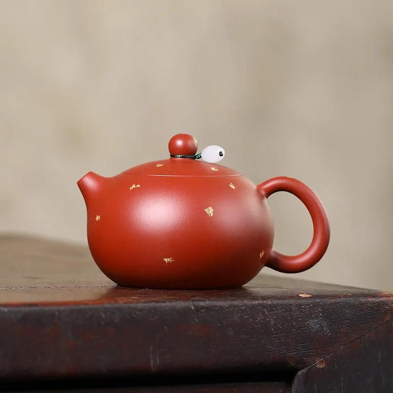 11.8x7cm Chinese handmade purple clay single person tea pot, raw ore, red clay round belly tea pot, tea set Handmade