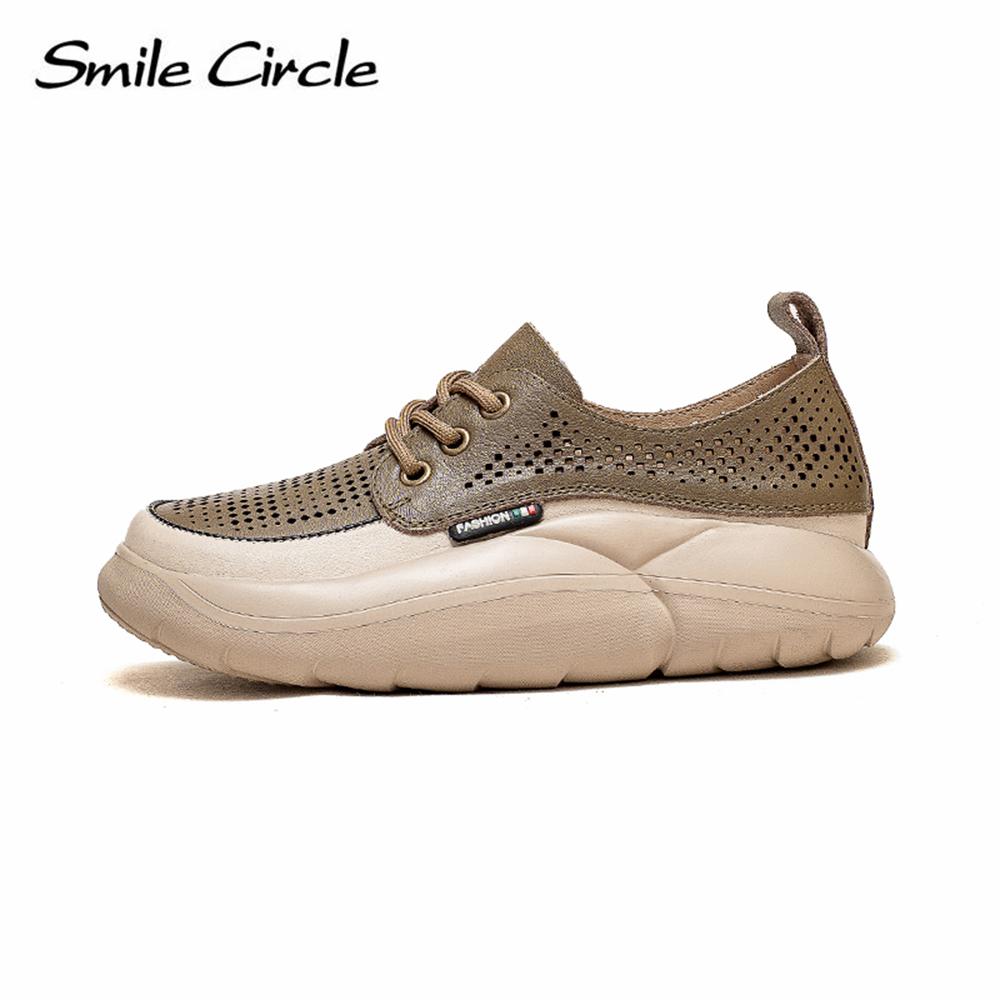 Массивные женские кроссовки из натуральной кожи, полые туфли на плоской подошве со шнуровкой, низкие повседневные туфли в стиле ретро