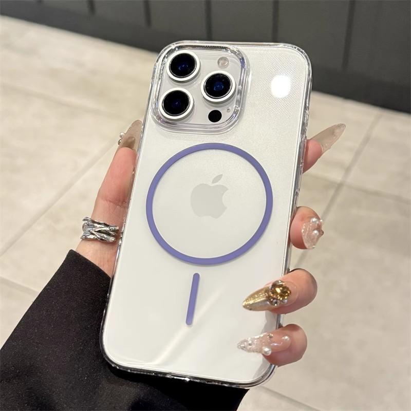 Transparent thin ring magnetic attraction is suitable for IPhone16promax mobile phone case, Apple 15 advanced sense all-inclusive PC protective case.
