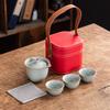 Celadon Ge Kiln Opening Film Can Raise Outdoor Portable Travel Tea Set, One Pot of Three Cups of Kuaike Tea Cup Gifts