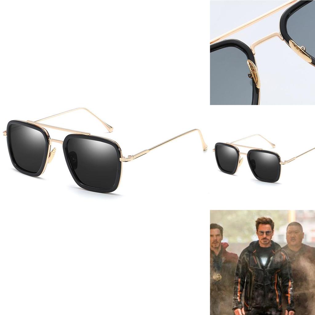 Uv400 Protection Tony Stark Sunglasses Men Square Metal Frame For Eye Safety