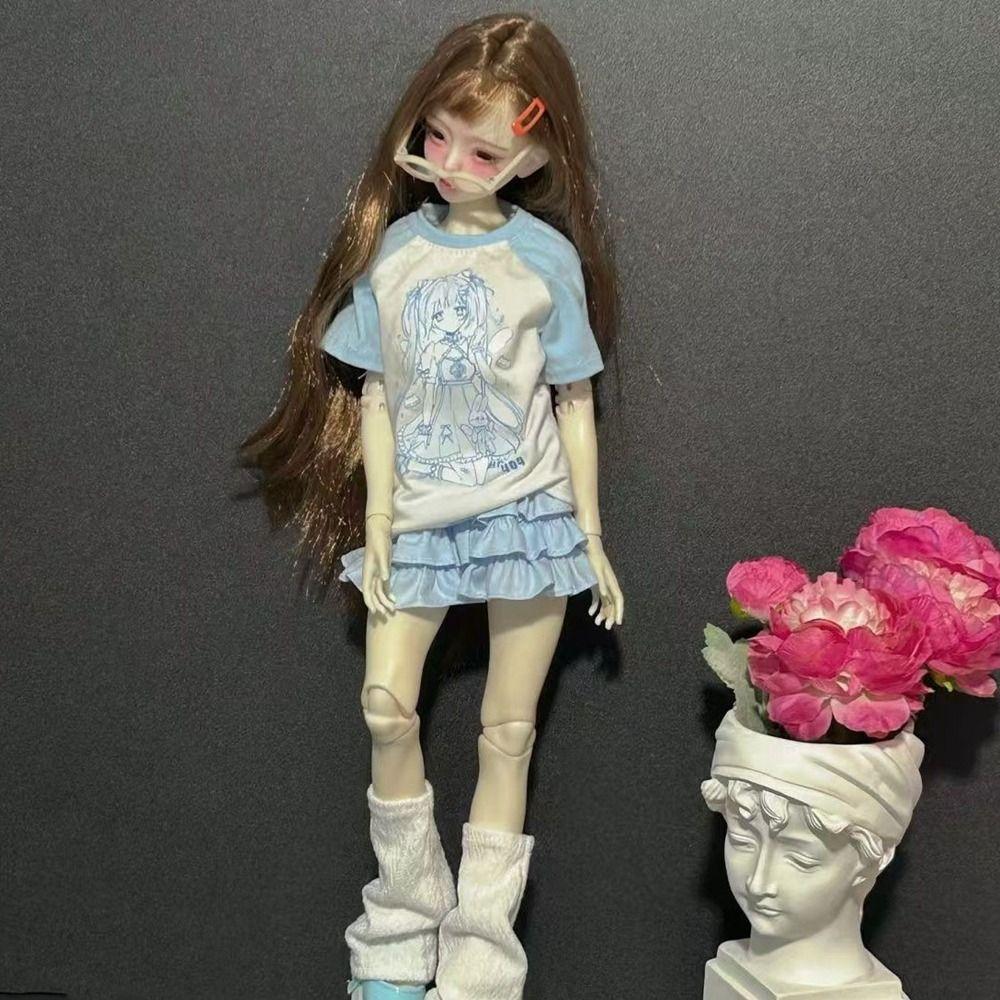 With Leg Socks Leisure T-shirt Cartoon Doll Cake Skirt for 30/45cm Dolls for 1/4 1/6 BJD Dolls
