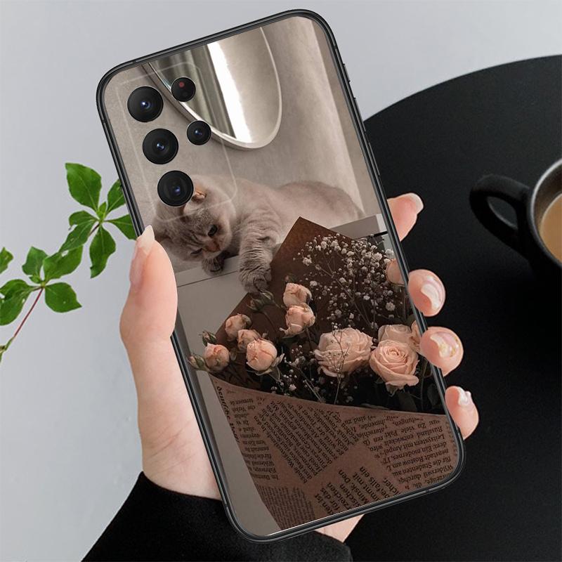 Phone Case For Samsung A17 A55 A16 A56 A35 A15 A53 A54 A33 A34 A25 A05S A52 A52S A07 A26 A06 Flower Cats