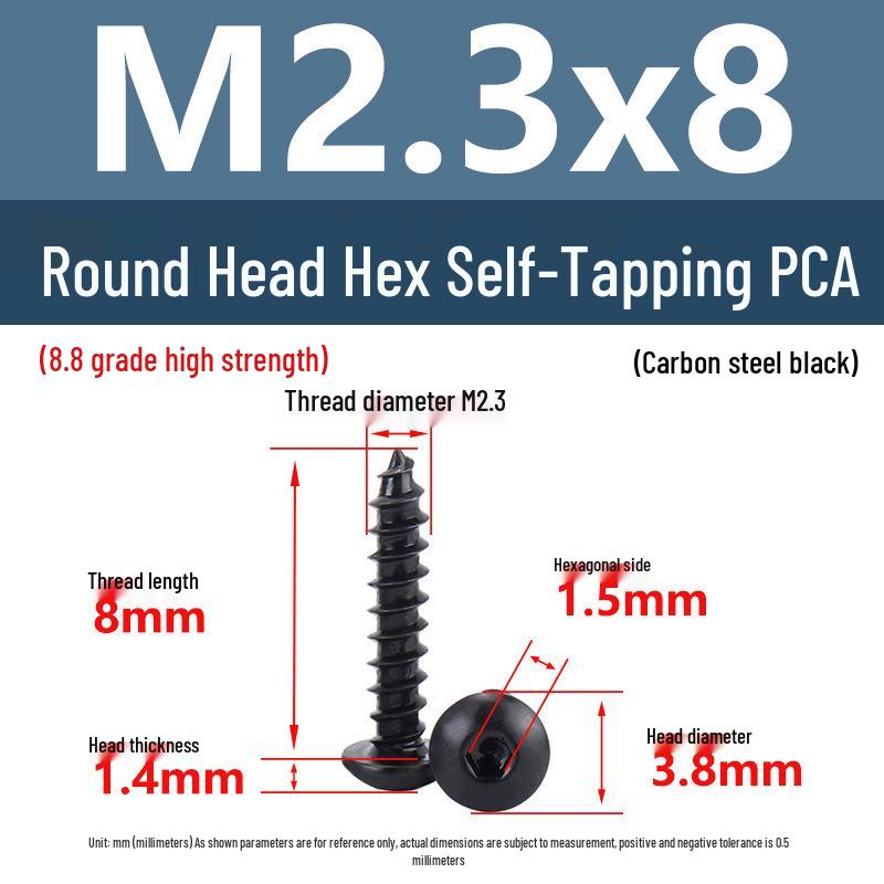 Yigu Высокопрочные черные саморезы с шестигранным углублением, класс прочности 8.8, M2-M6, круглая/плоская головка