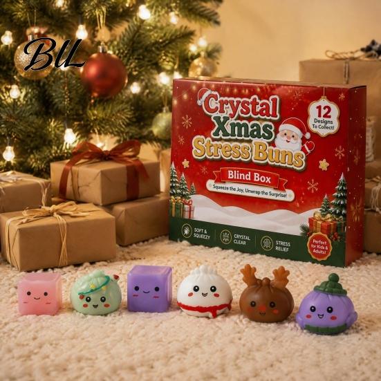 Christmas Countdown Surprise Gift Advent Calendar with Squeeze Toys, Cute Silicone Dumpling Figures, Stocking Stuffers Stress Relief Sensory