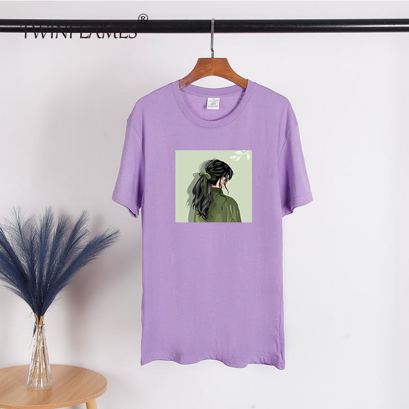 Printed Short Sleeve T-shirt Women Loose Cotton O-neck Tees Female Chic Aesthetic Graphic Pullover Tops