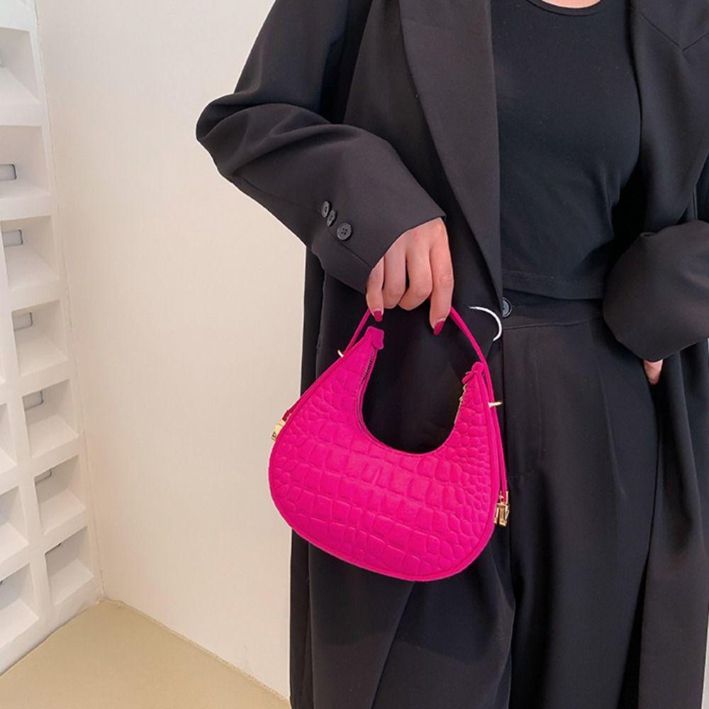 Korean Style Cloth Shoulder Bag Solid Color Underarm Bag Portable Felt Handbag Girls
