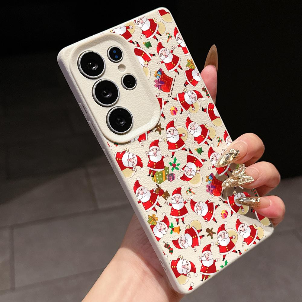 Samsung A07 Xiaomi Redmi 13C 14C для iPhone 17 Pro Max Infinix Realme Чехлы для телефонов Мягкий коричневый Кожаный узор TPU Чехол NY59 Санта Клаус С Новым Годом