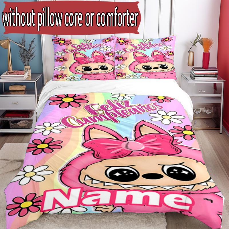 3pcs Duvet Cover Set (1*Duvet Cover + 2*Pillowcase, Without Core), Custom Name Labubu Pattern Bedding Set, Home Bedroom Decor Gift